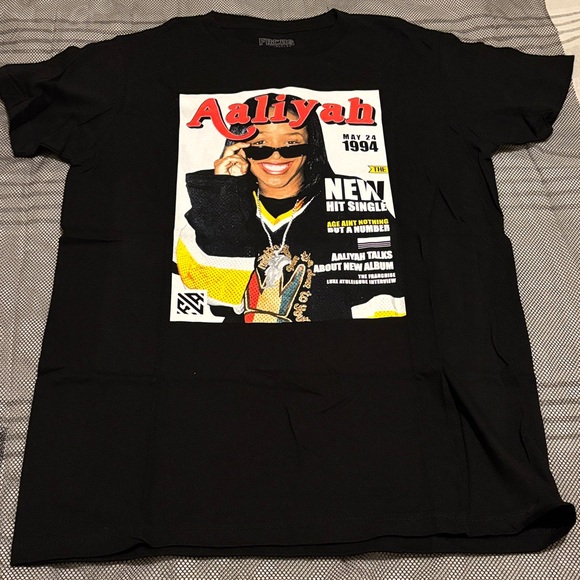 Aaliyah Black Graphic Tee with Yellow and White Accents - Picture 1 of 4
